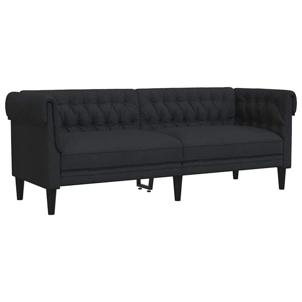 vidaXL Chesterfield Sofa Black Polyester, Solid Wood, Plywood 3-Seater