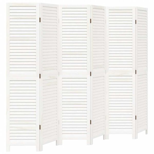 vidaXL Room Divider 6 Panels White Solid Wood Paulownia