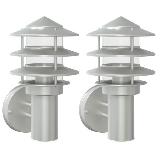 vidaXL Outdoor Wall Light Set of 2 Silver Stainless steel, Polycarbonate