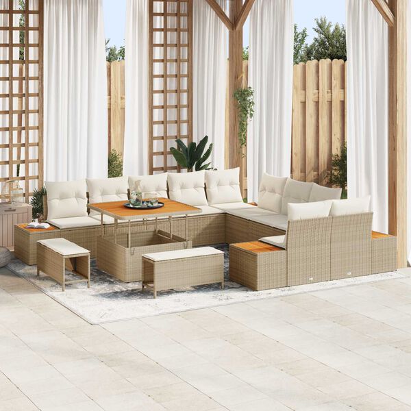 vidaXL Garden Sofa Set 13 pcs Beige Poly Rattan