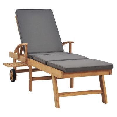 vidaXL Sun Lounger with Cushion Solid Teak Wood Dark Gray