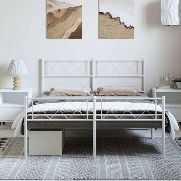vidaXL Metal Bed Frame White Powder-Coated Steel King Size
