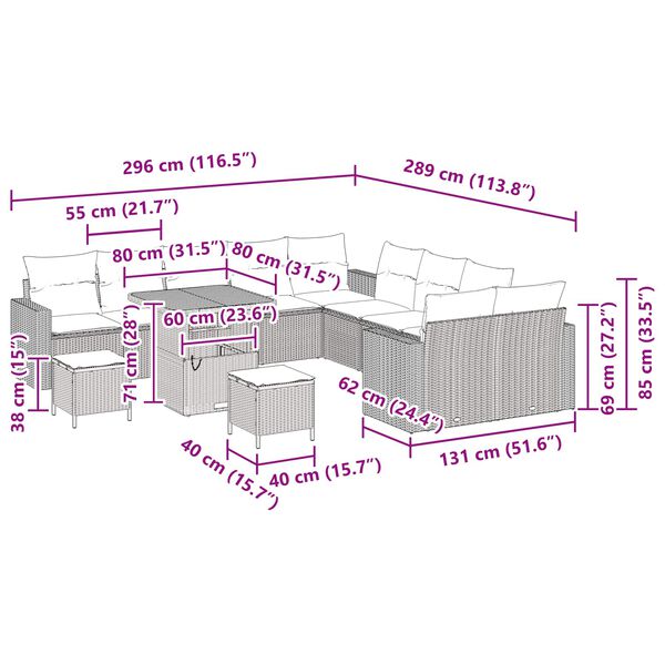 vidaXL Garden Sofa Set with Cushion 17 pcs Black Poly Rattan