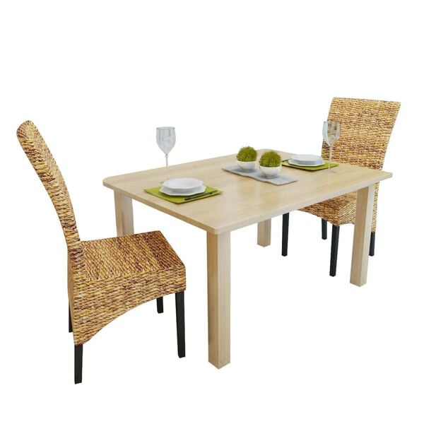 vidaXL Dining Chair Set of 2 Brown Abaca leaves, solid mango wood Medium