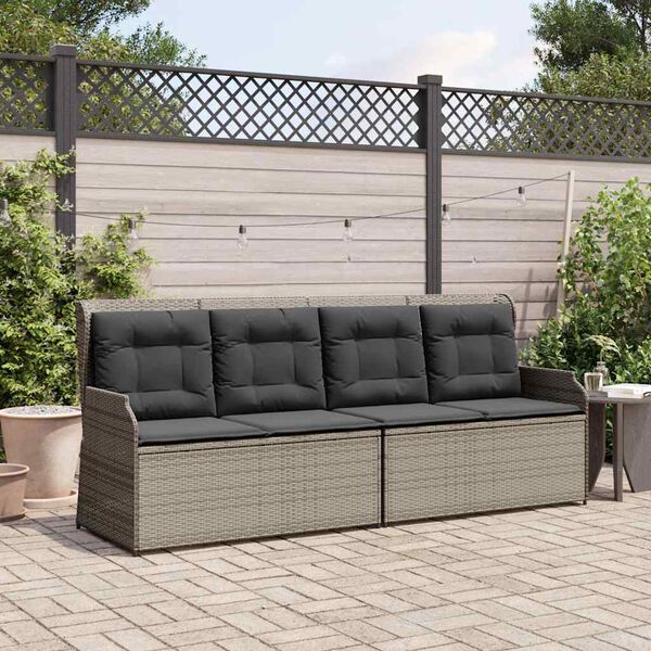 vidaXL Reclining Garden Bench Grey PE rattan, Powder-coated steel