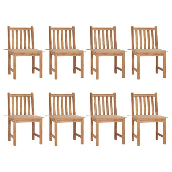 vidaXL Patio Chair Set of 8 Teak Solid Teak Wood Standard Durable