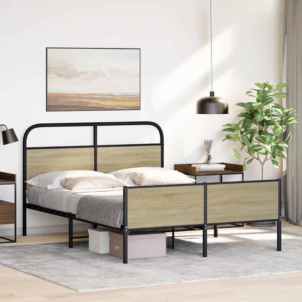 vidaXL Bed Frame Sonoma Oak Engineered Wood and Steel Double Durable