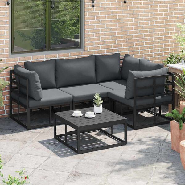 vidaXL Garden Sofa Set with Cushion 5 pcs Black Aluminium