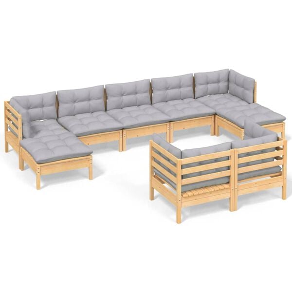 vidaXL Garden Lounge Set Grey Solid pinewood, 100% polyester fabric