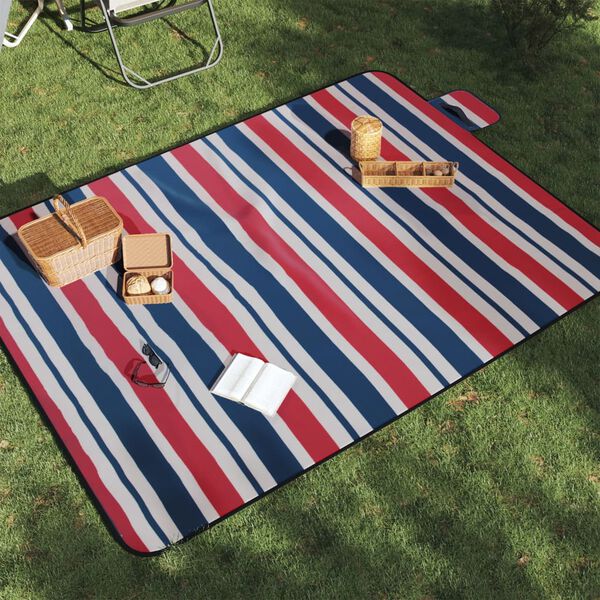 vidaXL Picnic Blanket Foldable Red and Blue Stripe 78.7"x59.1" Velvet