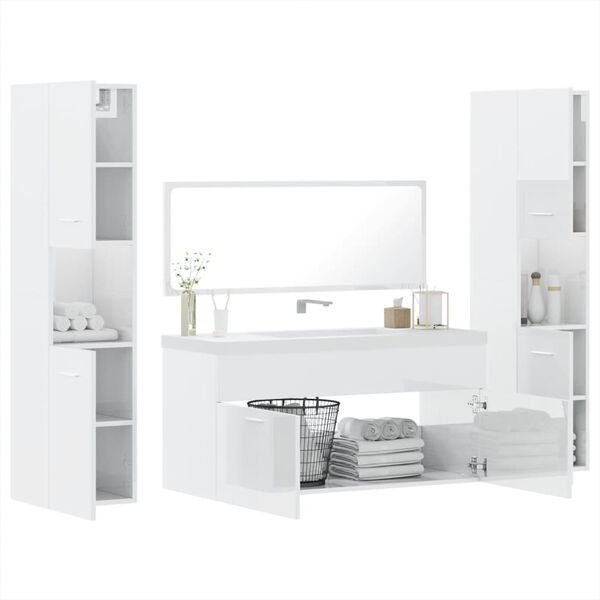 vidaXL Bathroom Furniture Set High gloss white Engineered wood
