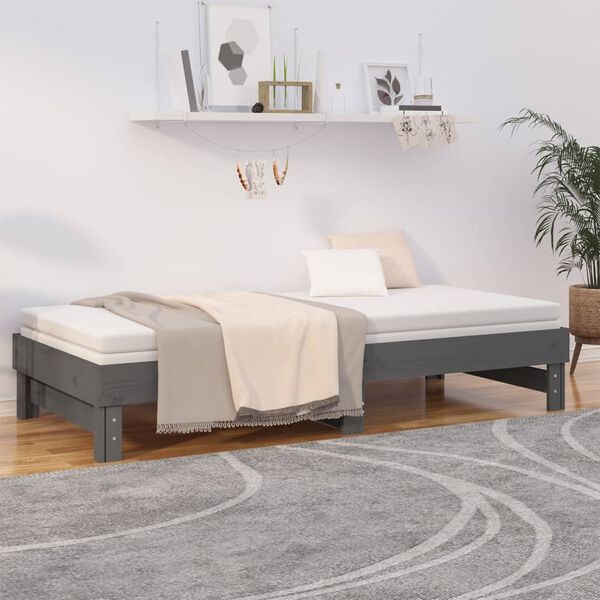 vidaXL Day Bed Grey Solid pine wood Double size Convertible