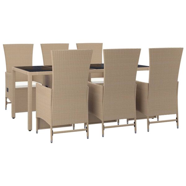 vidaXL 7 Piece Patio Dining Set with Cushions Beige Poly Rattan