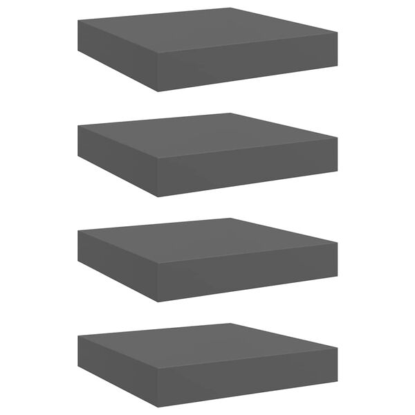 vidaXL Wall Shelf Set of 4 High gloss grey Honeycomb MDF, metal Compact