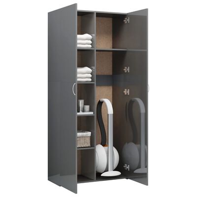 vidaXL Storage Cabinet High Gloss Gray 31.5" x 14" x 70.9" Engineered Wood