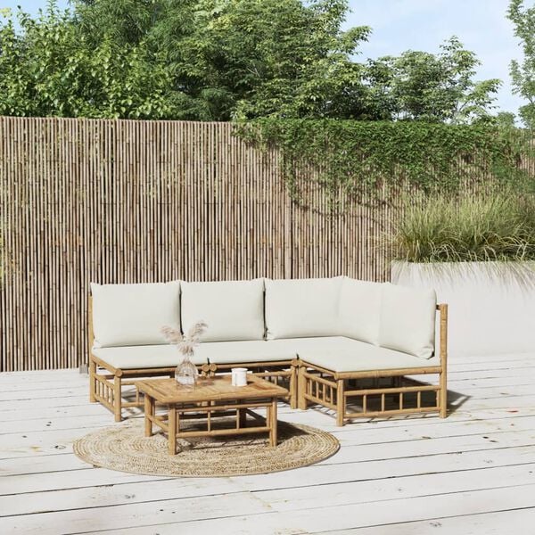 vidaXL Garden Lounge Set Cream White Bamboo Medium Modular