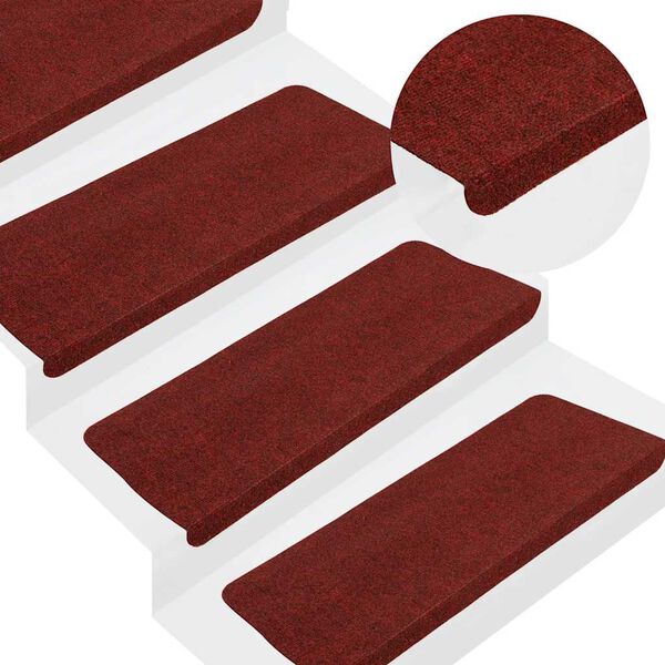 vidaXL Stair Mat Set of 15 Red Needle felt fabric (95%PES, 5%PP)