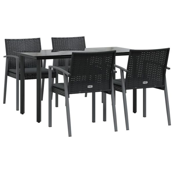 vidaXL Garden Dining Set Black Poly Rattan, Steel, Tempered Glass Medium