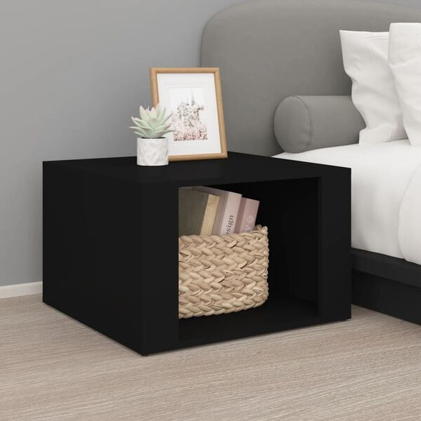 vidaXL Bedside Table Black Engineered Wood Medium Bedside Table