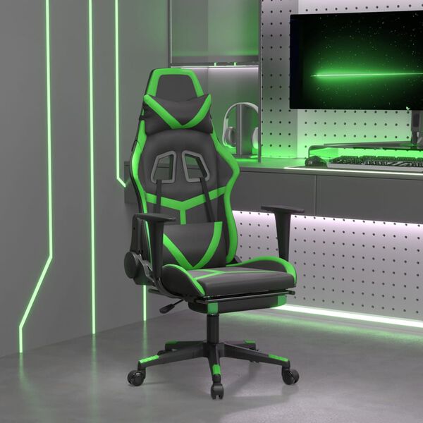 vidaXL Gaming Chair Black and Green Faux leather, metal, plywood, foam