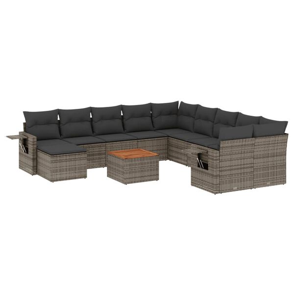 vidaXL Garden Sofa Set Grey PE rattan, powder-coated steel, acacia wood