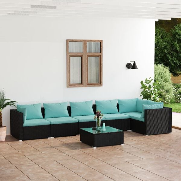 vidaXL Garden Lounge Set Black, Water blue