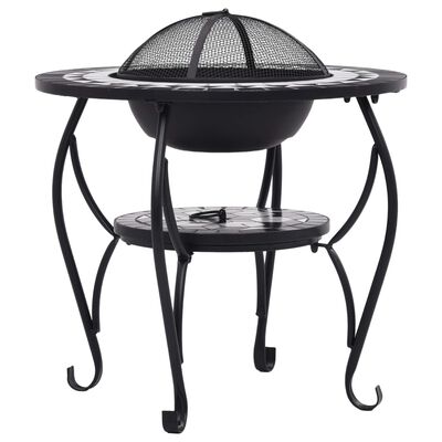 vidaXL Mosaic Fire Pit Table Black and White 26.8" Ceramic