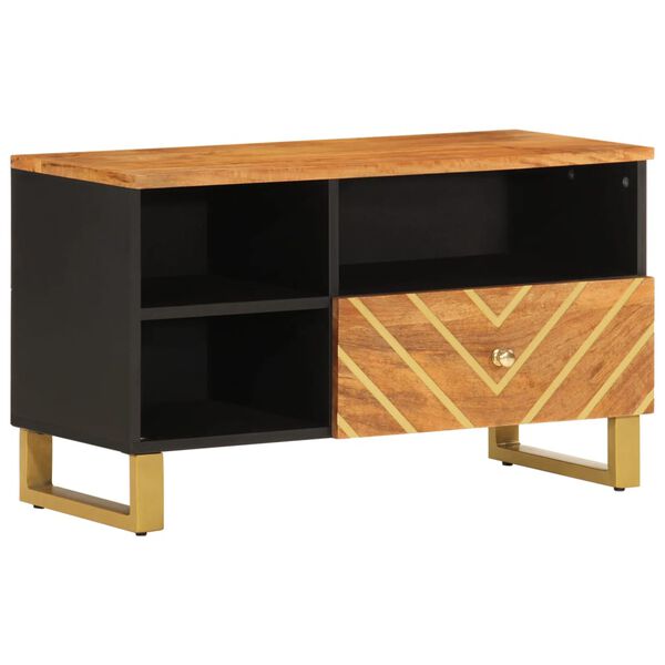 vidaXL TV Cabinet Brown and Black Mango wood, MDF, Iron Medium