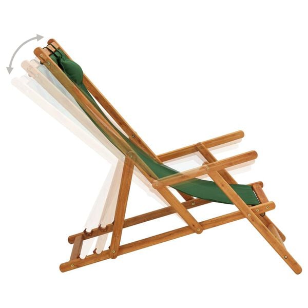 vidaXL Beach Chair Green Solid eucalyptus wood & fabric (100% polyester)