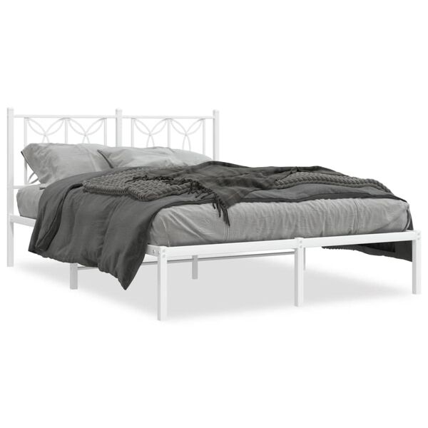 vidaXL Bed Frame White Steel Full Bed Frame Rectangular Modern