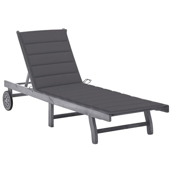 vidaXL Sunlounger Grey Solid Acacia wood Standard Height-Adjustable