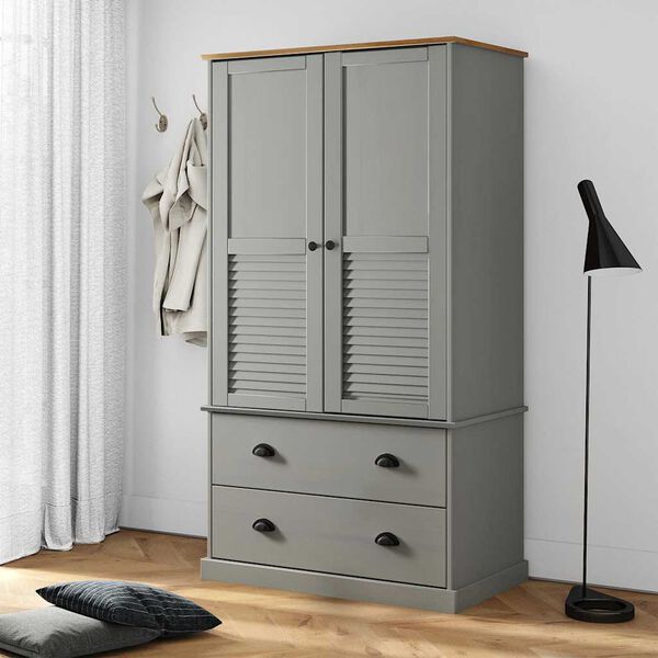 vidaXL Wardrobe Grey Solid pine wood, engineered wood, metal Large
