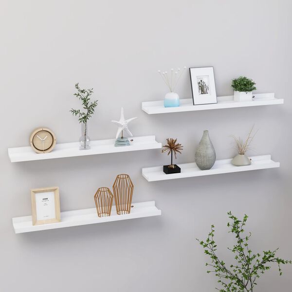 vidaXL Wall Shelf Set of 4 White MDF 23.6x3.5x1.2 in Wall mounting