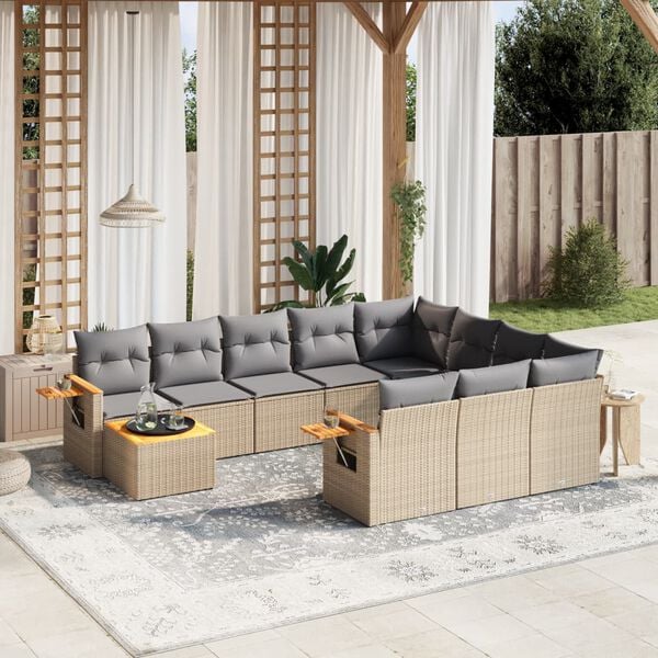 vidaXL Garden Sofa Set Beige, Light grey
