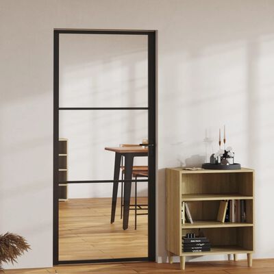 vidaXL Interior Door ESG Glass and Aluminum 36.6"x79.3" Black