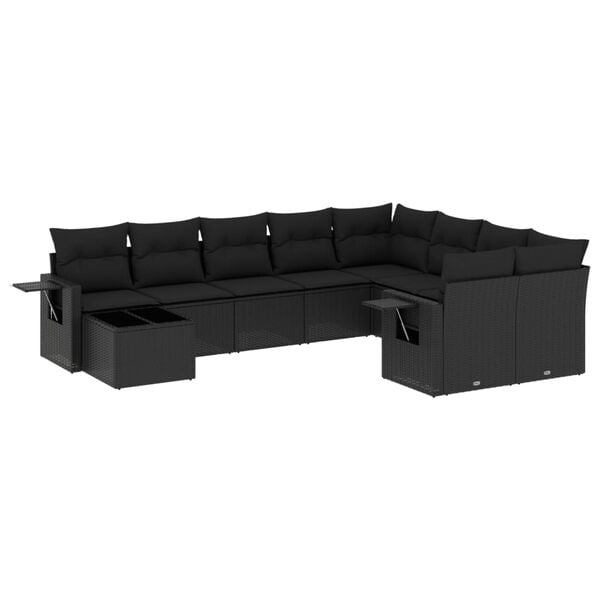 vidaXL Garden Sofa Set Black Poly Rattan Large Foldable