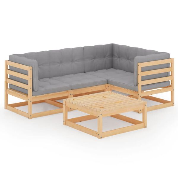 vidaXL Garden Lounge Set Grey and Natural Wood