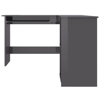 vidaXL L-Shaped Corner Desk High Gloss Gray 47.2" x 55.1" x 29.5" Engineered Wood