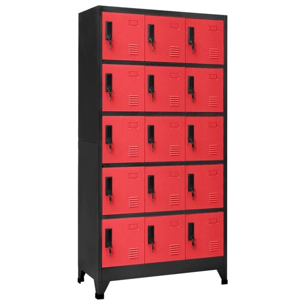 vidaXL Locker Cabinet Anthracite and Red Steel Large Locks
