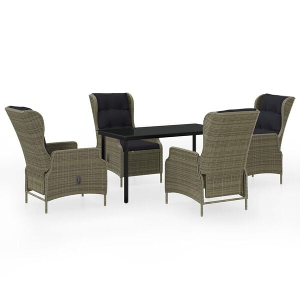 vidaXL Garden Dining Set Chair: Brown, Cushions: Black, Table: Black