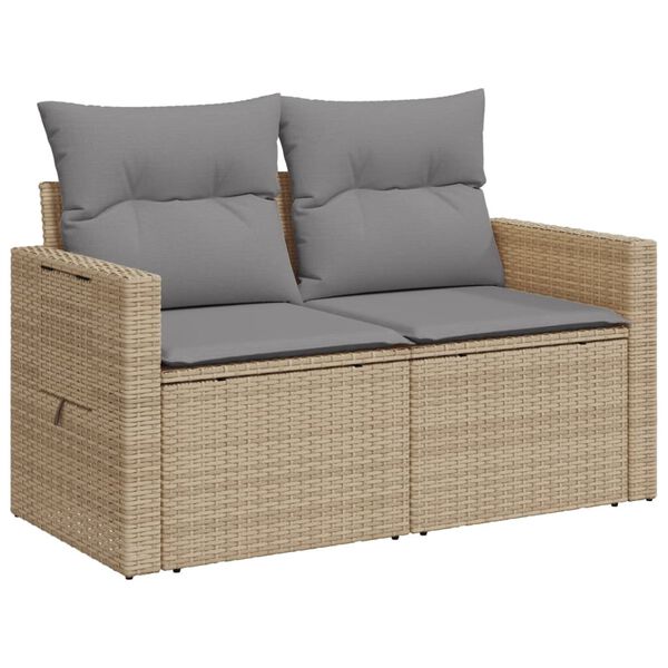 vidaXL Garden Sofa Beige PE rattan, powder-coated steel, polyester fabric