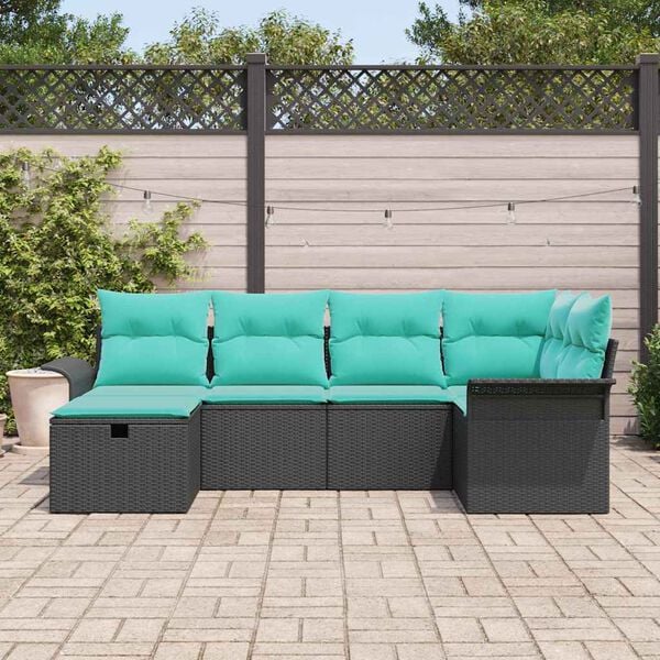 vidaXL Garden Sofa Set with Cushion with Storage 6 pcs Poly rattan