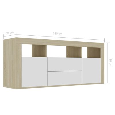 vidaXL TV Cabinet White and Sonoma Oak 47.2"x11.8"x19.7" Engineered Wood