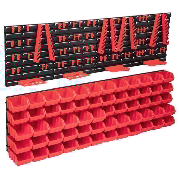 vidaXL 136 Piece Storage Bin Kit with Wall Panels Red and Black
