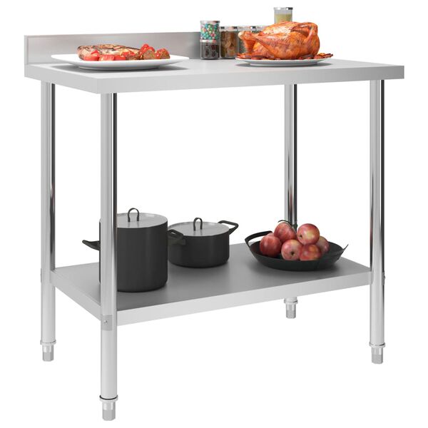 vidaXL Kitchen Work Table with Backsplash 39.4"x23.6"x36.6" Stainless Steel