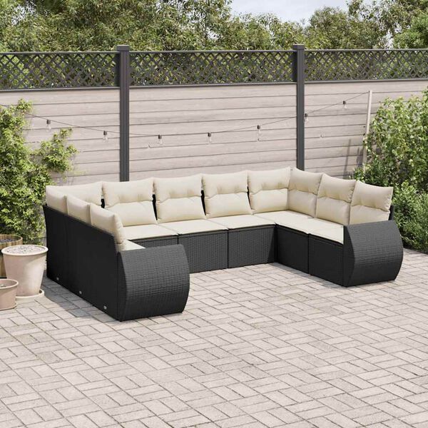 vidaXL Garden Sofa Set Black, Cream White PE rattan, powder-coated steel