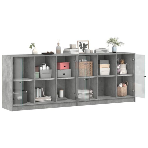vidaXL Bookcase Concrete grey Engineered wood, glass Large Bookcase
