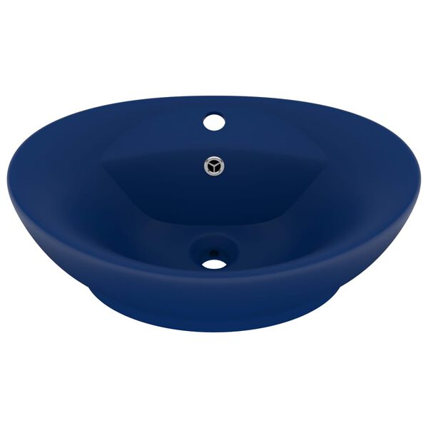 vidaXL Luxury Basin Overflow Oval Matt Dark Blue 23.0x15.4" Ceramic