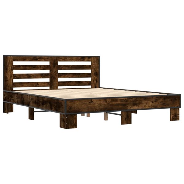 vidaXL Bed Frame Smoked Oak Engineered wood, metal, plywood King Durable