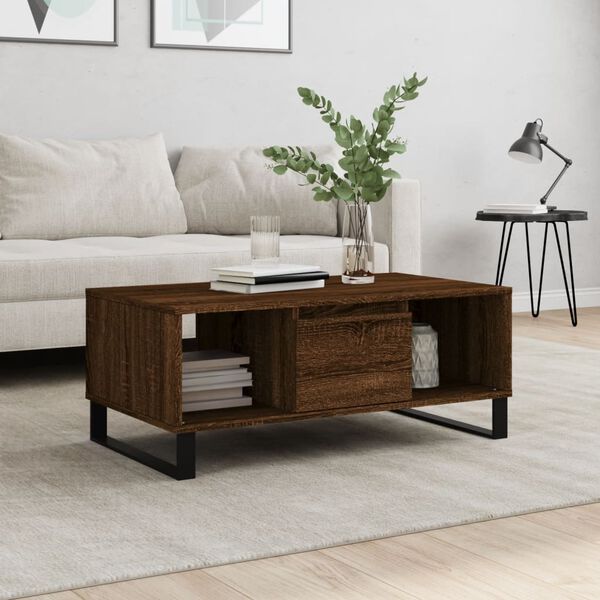 vidaXL Coffee Table Brown Oak Engineered Wood, Metal Medium Coffee Table
